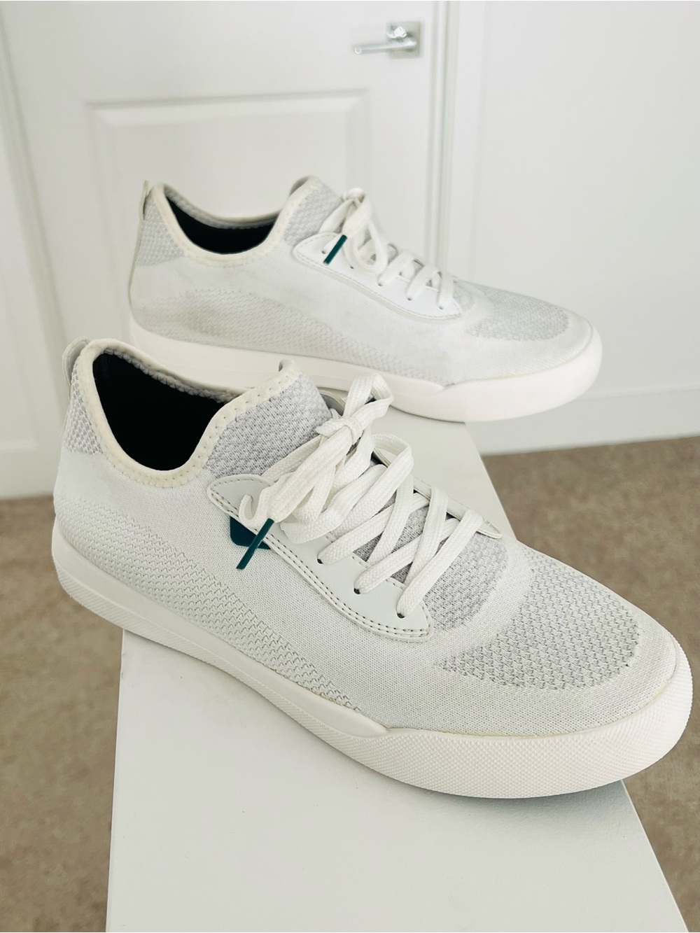 Vessi Men's White Knit Sneakers with Teal Accent